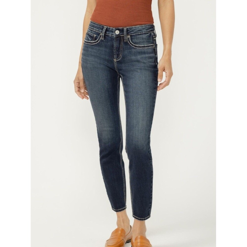 Silver Mid Rise Suki Pencil Skinny Joga Jeans + Sweats Women 27 Blue Stretch NEW